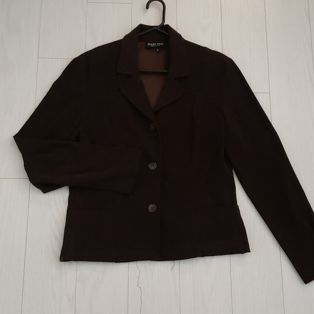 Ellen Figg Faux Suede Brown Blazer - size 8